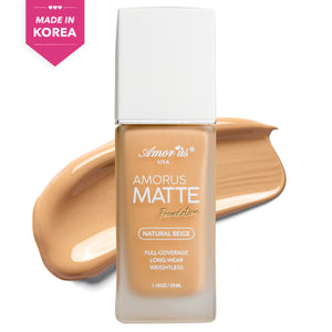 Amorus USA Amorus Matte Foundation Natural Beige Long-Lasting Buildable Coverage Full Coverage Matte Finish For All Skin Types Amor Us