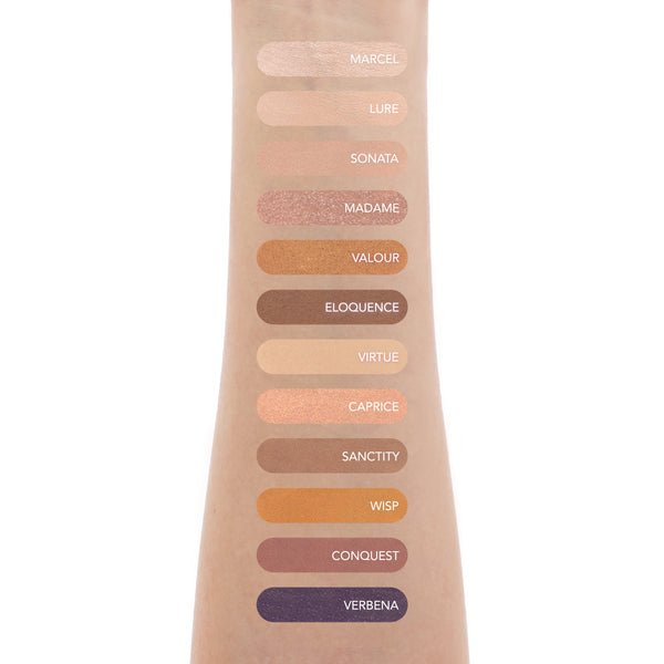 Amorus Coquetee Nude Palette Silky Smooth Formula Pocket Size Versatile Color Range High Payoff Matte Shimmer Foil Finish Amor Us ArmSwatches