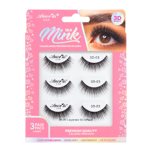 Amorus 3D Silk Mink Lashes Pack #03 Natural-Look Volume Comfortable Flexible Long-Wear Amour Us
