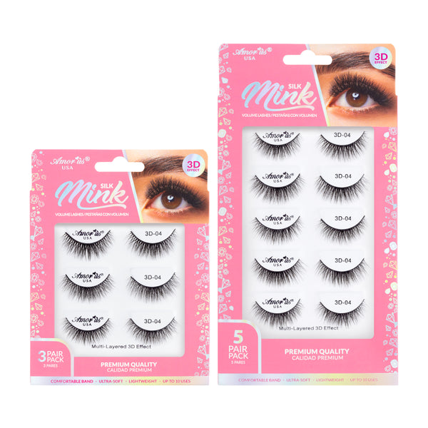 Amorus 3D Silk Mink Lashes Pack #04 Natural-Look Volume Comfortable Flexible Long-Wear Amour Us