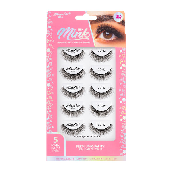 Amorus 3D Silk Mink Lashes Pack #12 Natural-Look Volume Comfortable Flexible Long-Wear Amour Us