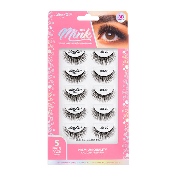 Amorus 3D Silk Mink Lashes Pack #30 Natural-Look Volume Comfortable Flexible Long-Wear Amour Us
