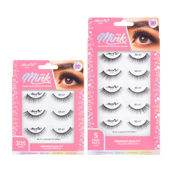 Amorus 3D Silk Mink Lashes Pack #47 Natural-Look Volume Comfortable Flexible Long-Wear Amour Us