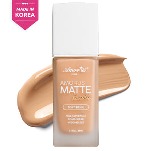 Amorus USA Amorus Matte Foundation Soft Beige Long-Lasting Buildable Coverage Full Coverage Matte Finish For All Skin Types Amor Us