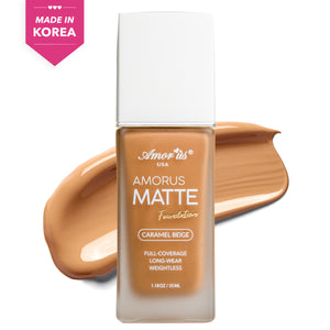 Amorus USA Amorus Matte Foundation Caramel Beige Long-Lasting Buildable Coverage Full Coverage Matte Finish For All Skin Types Amor Us