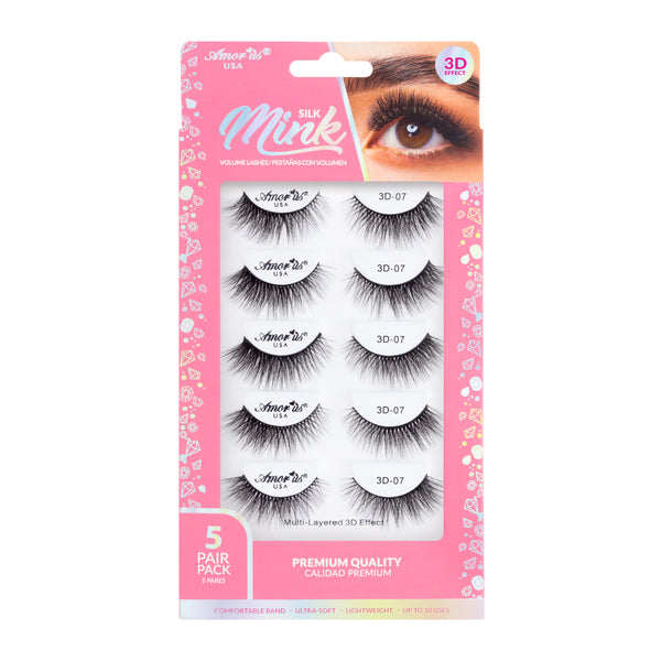 Amorus 3D Silk Mink Lashes Pack #07 Natural-Look Volume Comfortable Flexible Long-Wear Amour Us